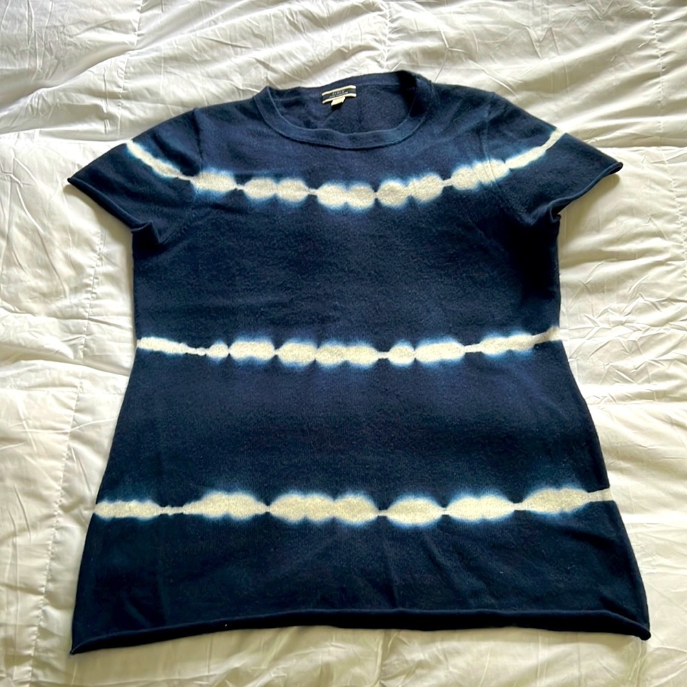 J Crew navy/white cozy cashmere cap sleeve sweater